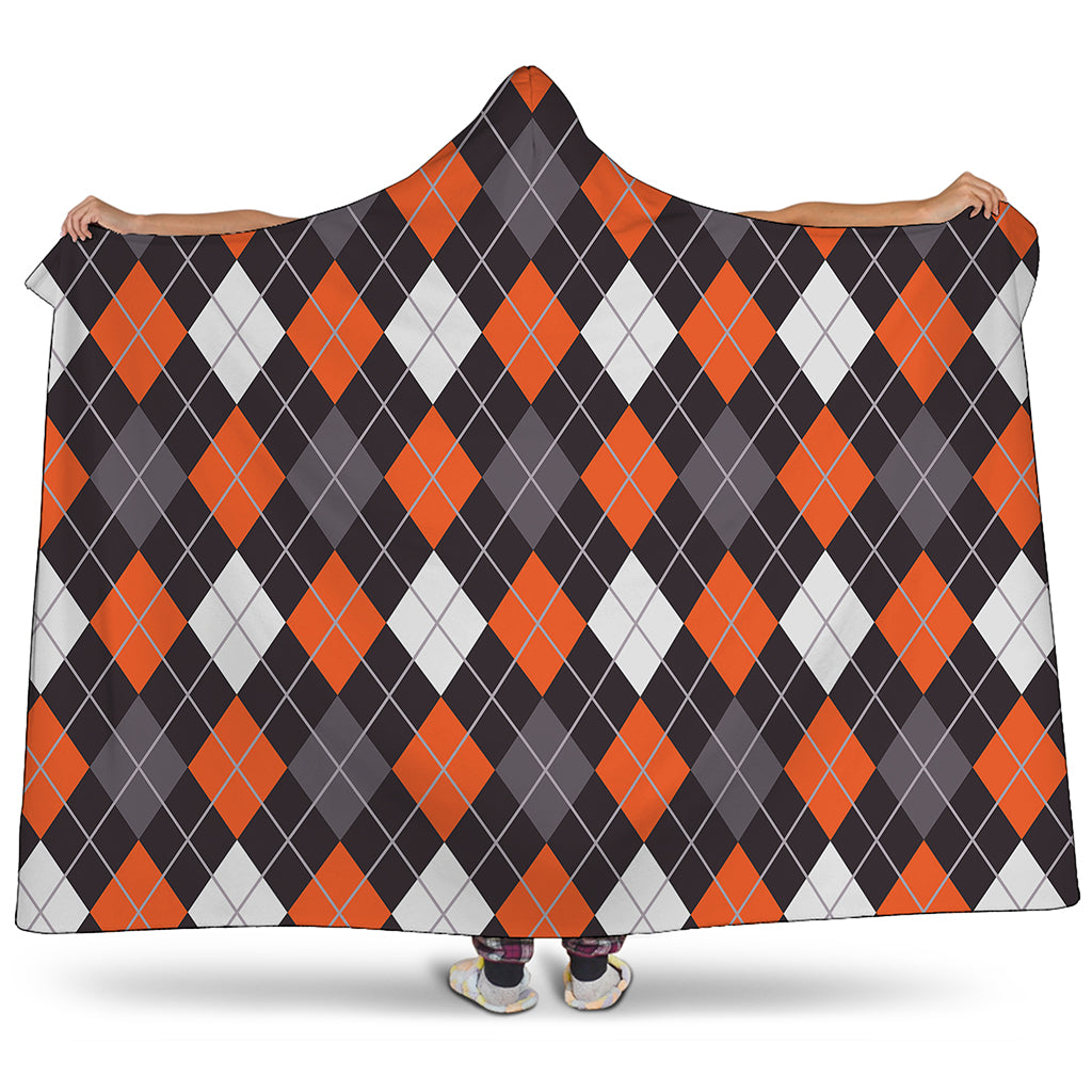 Halloween Argyle Pattern Print Hooded Blanket