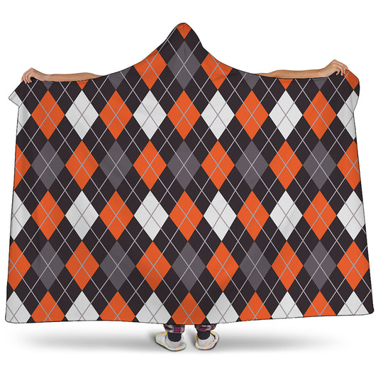 Halloween Argyle Pattern Print Hooded Blanket