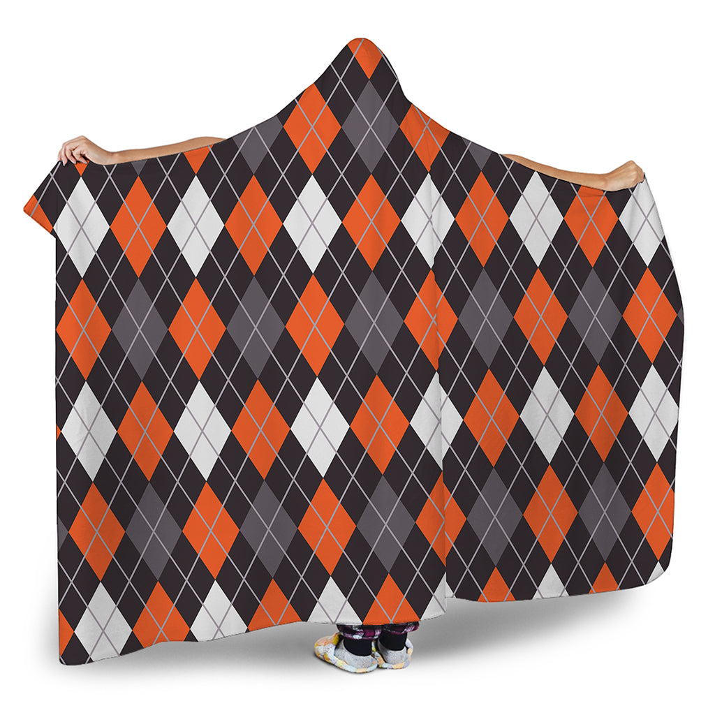 Halloween Argyle Pattern Print Hooded Blanket