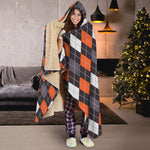 Halloween Argyle Pattern Print Hooded Blanket