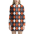 Halloween Argyle Pattern Print Pullover Hoodie Dress