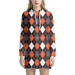Halloween Argyle Pattern Print Hoodie Dress