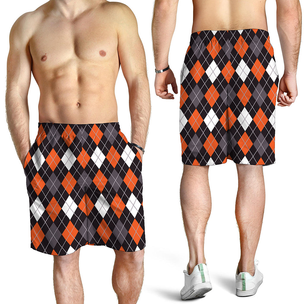 Halloween Argyle Pattern Print Men's Shorts