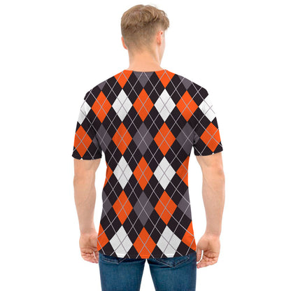 Halloween Argyle Pattern Print Men's T-Shirt