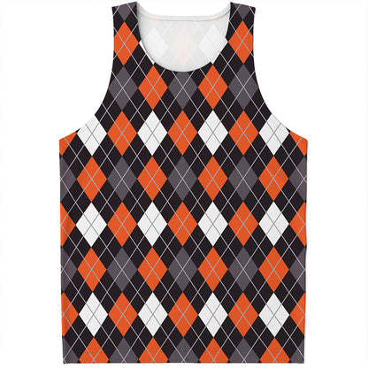 Halloween Argyle Pattern Print Men's Tank Top