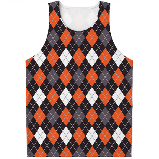 Halloween Argyle Pattern Print Men's Tank Top