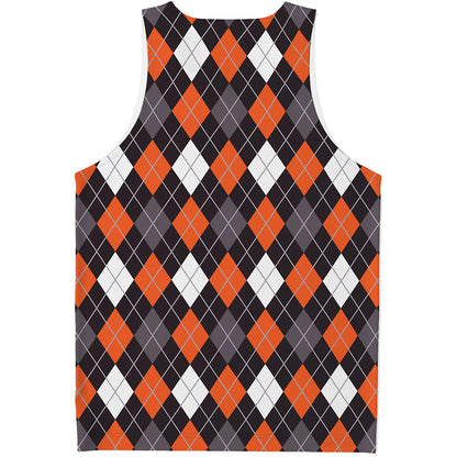 Halloween Argyle Pattern Print Men's Tank Top