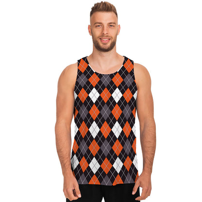Halloween Argyle Pattern Print Men's Tank Top