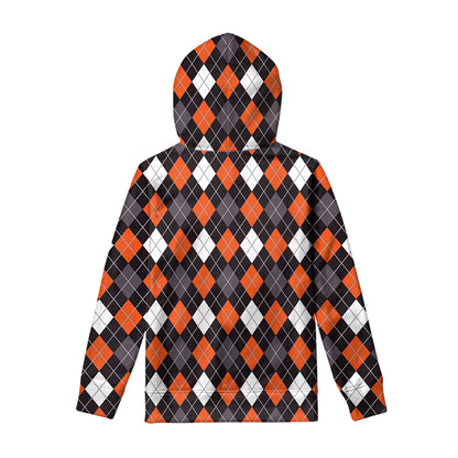 Halloween Argyle Pattern Print Pullover Hoodie