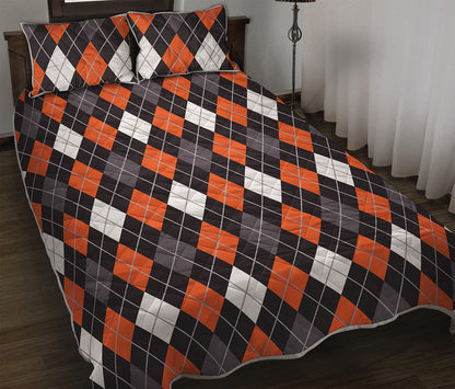 Halloween Argyle Pattern Print Quilt Bed Set