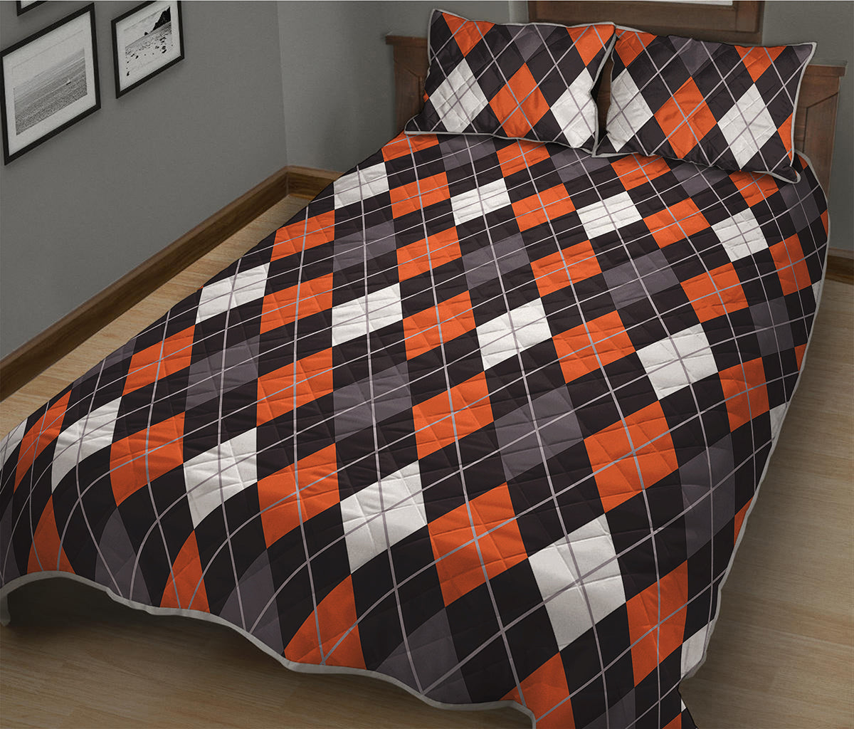 Halloween Argyle Pattern Print Quilt Bed Set
