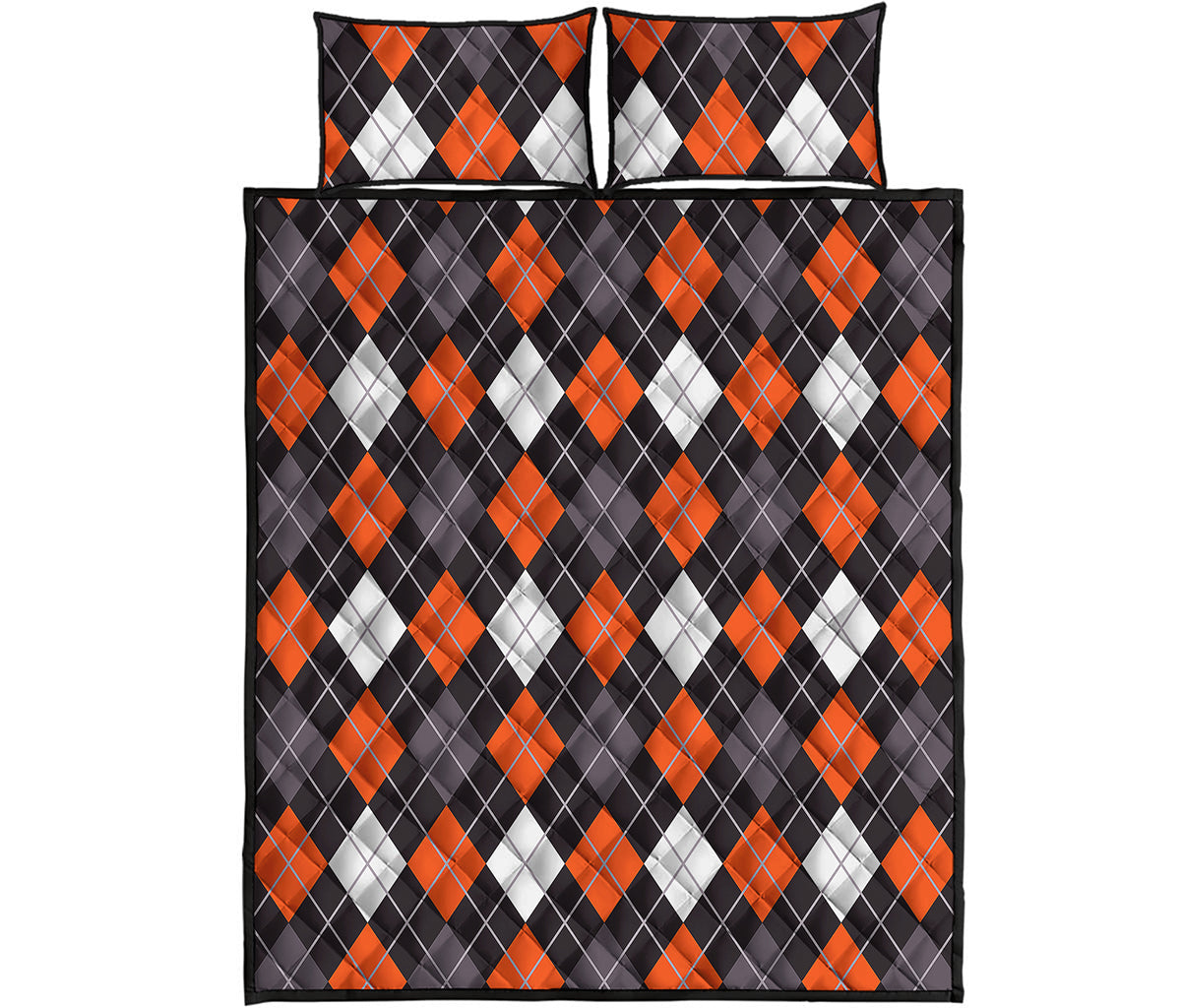 Halloween Argyle Pattern Print Quilt Bed Set