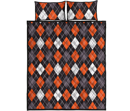 Halloween Argyle Pattern Print Quilt Bed Set