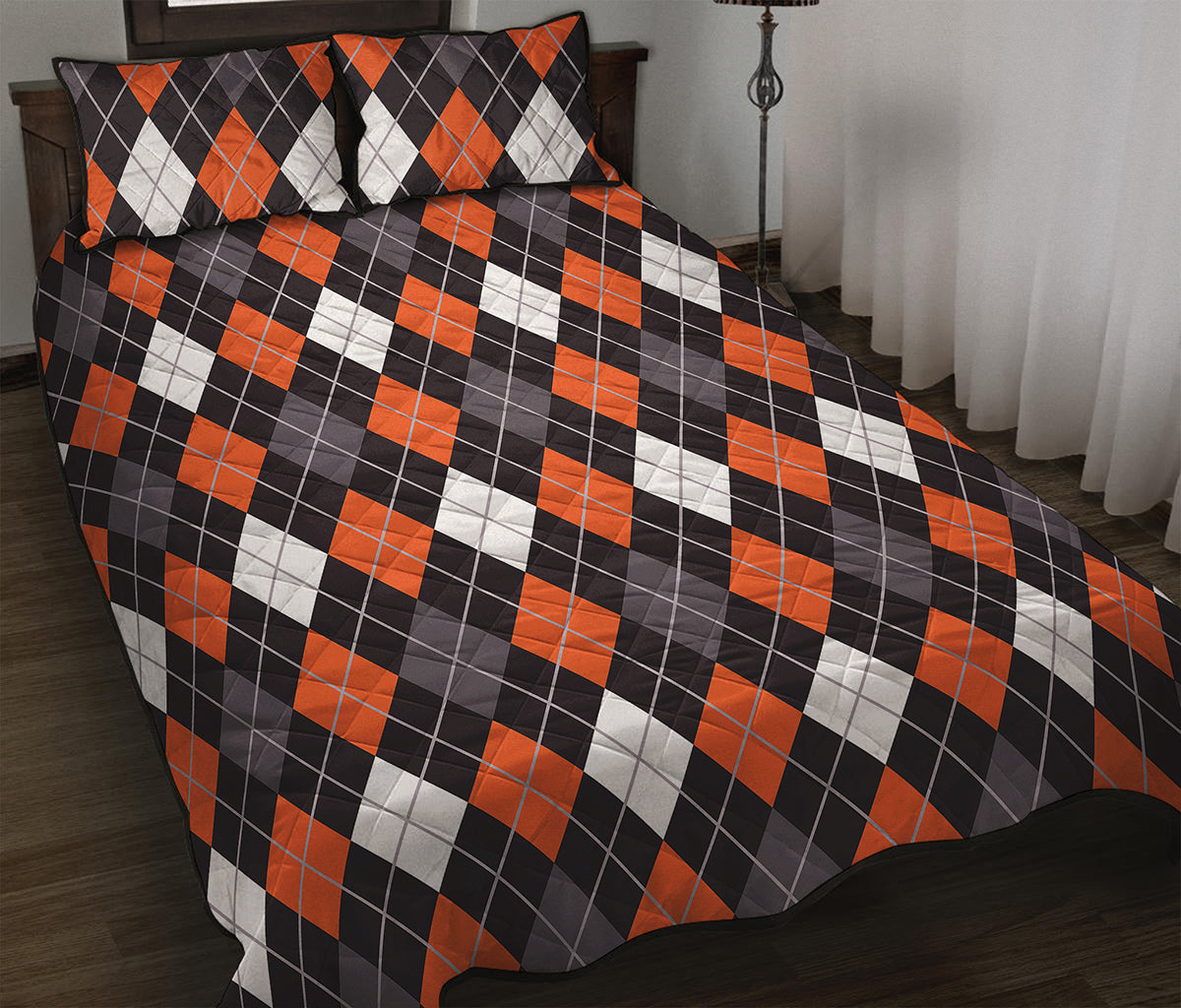 Halloween Argyle Pattern Print Quilt Bed Set