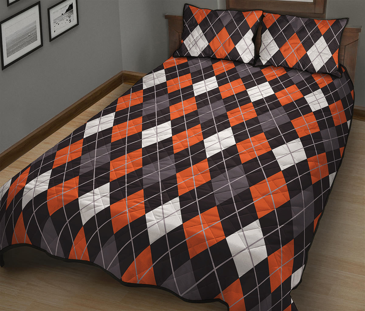 Halloween Argyle Pattern Print Quilt Bed Set