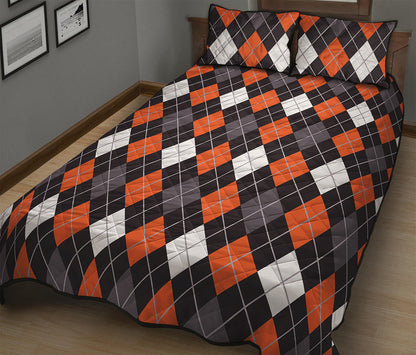 Halloween Argyle Pattern Print Quilt Bed Set