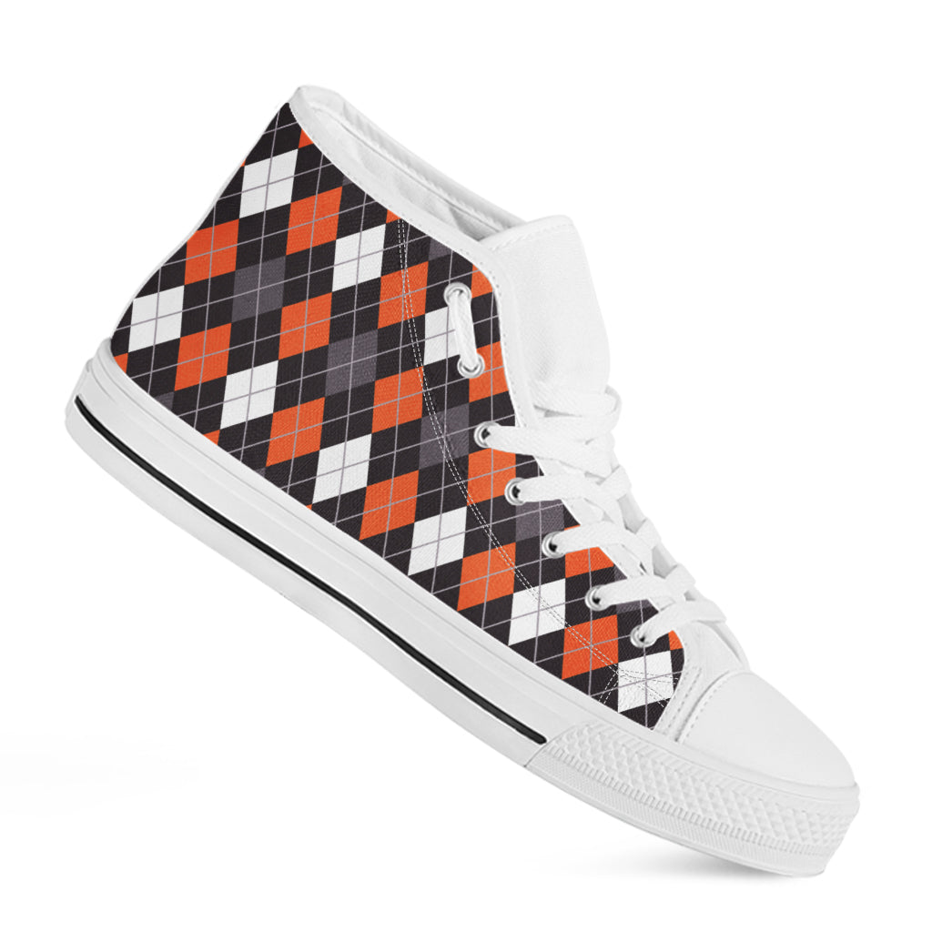 Halloween Argyle Pattern Print White High Top Shoes
