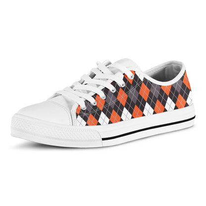 Halloween Argyle Pattern Print White Low Top Shoes