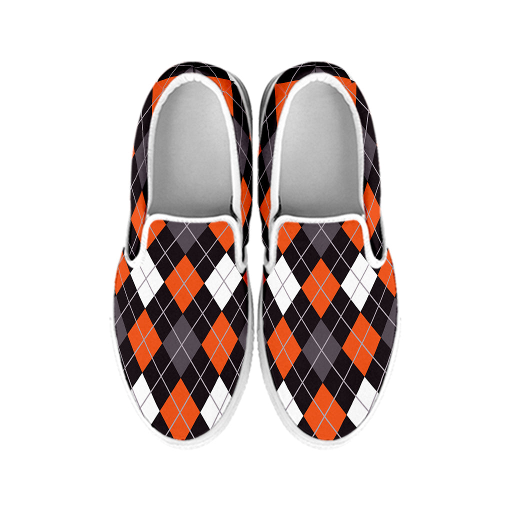 Halloween Argyle Pattern Print White Slip On Shoes