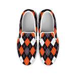Halloween Argyle Pattern Print White Slip On Shoes