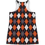 Halloween Argyle Pattern Print Women's Racerback Tank Top