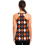 Halloween Argyle Pattern Print Women's Racerback Tank Top