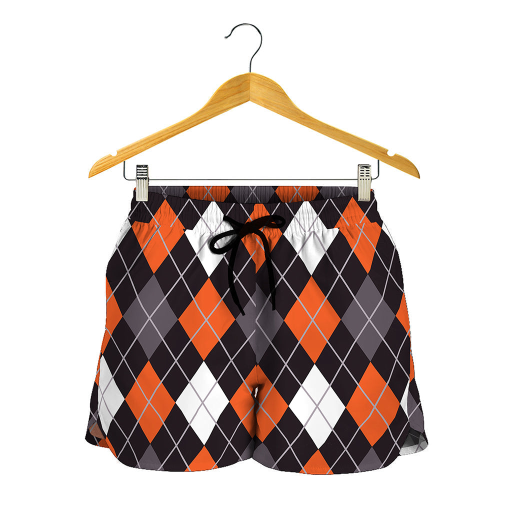 Halloween Argyle Pattern Print Women's Shorts