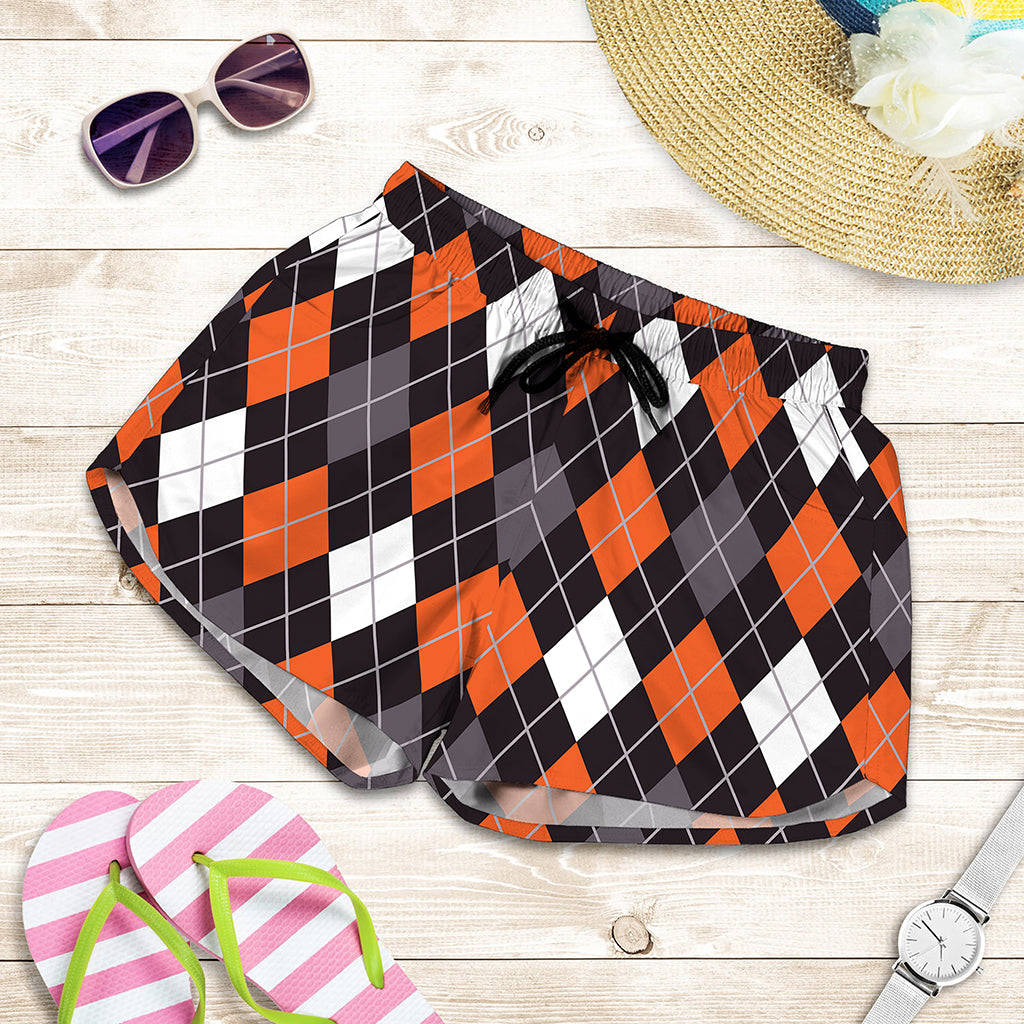 Halloween Argyle Pattern Print Women's Shorts