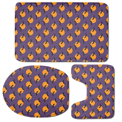 Halloween Bat And Moon Pattern Print 3 Piece Bath Mat Set