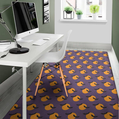 Halloween Bat And Moon Pattern Print Area Rug