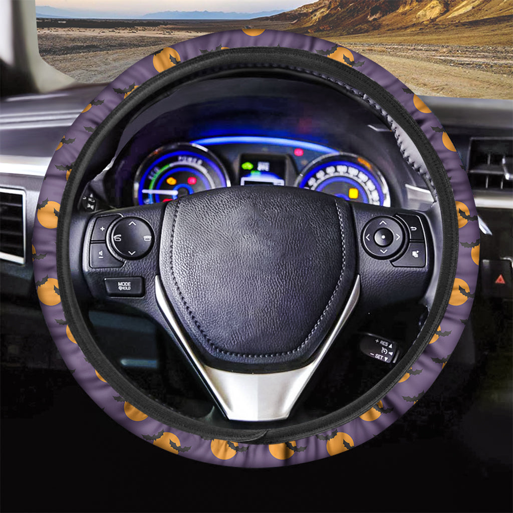 Halloween Bat And Moon Pattern Print Car Steering Wheel Cover