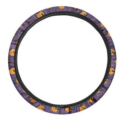 Halloween Bat And Moon Pattern Print Car Steering Wheel Cover