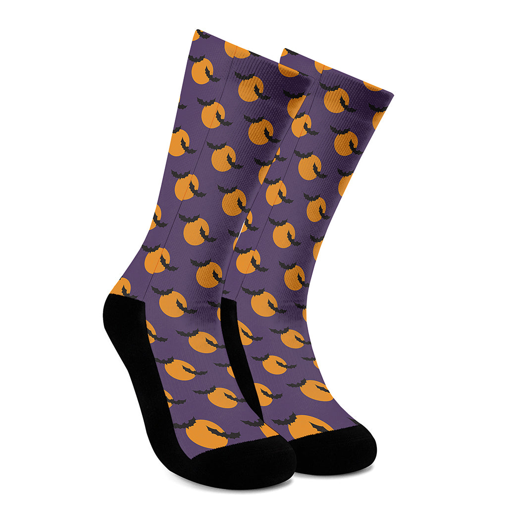 Halloween Bat And Moon Pattern Print Crew Socks