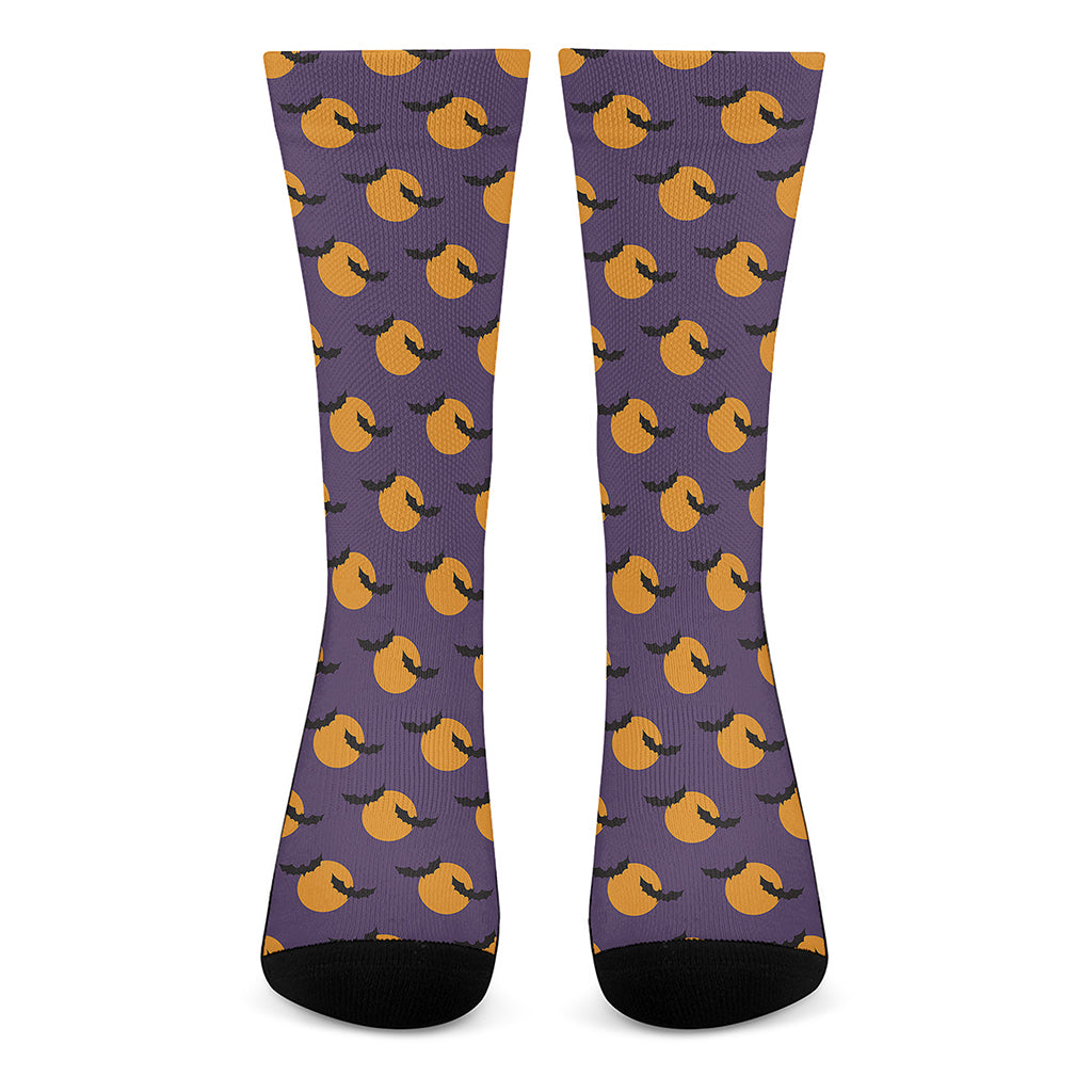 Halloween Bat And Moon Pattern Print Crew Socks