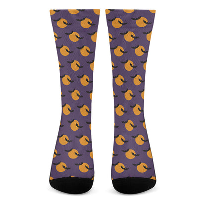 Halloween Bat And Moon Pattern Print Crew Socks