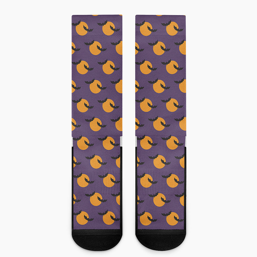 Halloween Bat And Moon Pattern Print Crew Socks