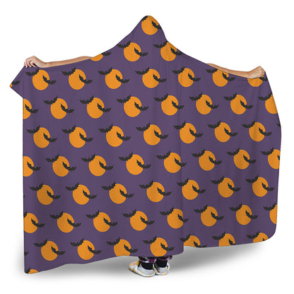 Halloween Bat And Moon Pattern Print Hooded Blanket