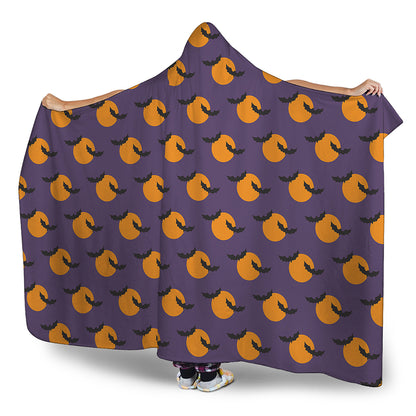 Halloween Bat And Moon Pattern Print Hooded Blanket
