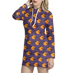 Halloween Bat And Moon Pattern Print Hoodie Dress