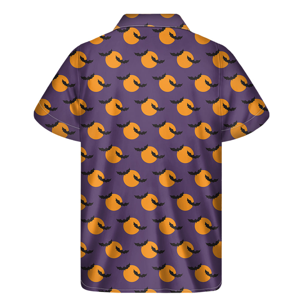 Halloween Bat And Moon Pattern Print Men's Short Sleeve Shirt