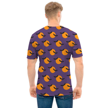 Halloween Bat And Moon Pattern Print Men's T-Shirt