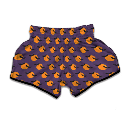 Halloween Bat And Moon Pattern Print Muay Thai Boxing Shorts