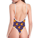 Halloween Bat And Moon Pattern Print One Piece High Cut Swimsuit