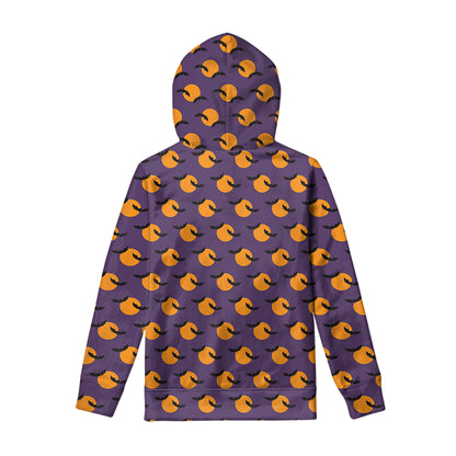 Halloween Bat And Moon Pattern Print Pullover Hoodie