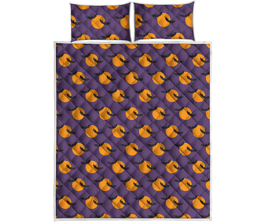 Halloween Bat And Moon Pattern Print Quilt Bed Set