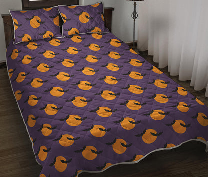 Halloween Bat And Moon Pattern Print Quilt Bed Set
