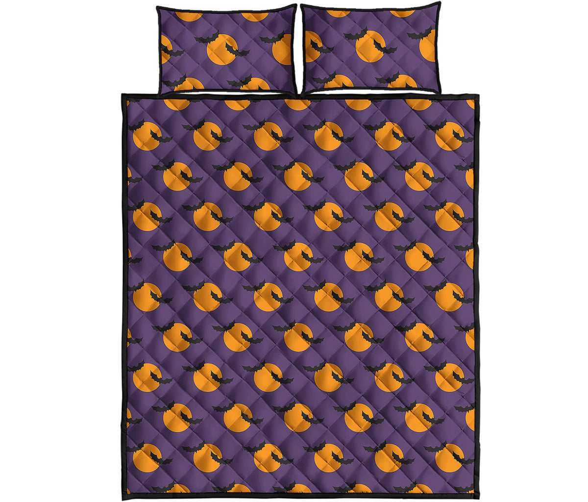 Halloween Bat And Moon Pattern Print Quilt Bed Set