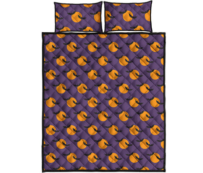 Halloween Bat And Moon Pattern Print Quilt Bed Set
