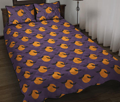 Halloween Bat And Moon Pattern Print Quilt Bed Set
