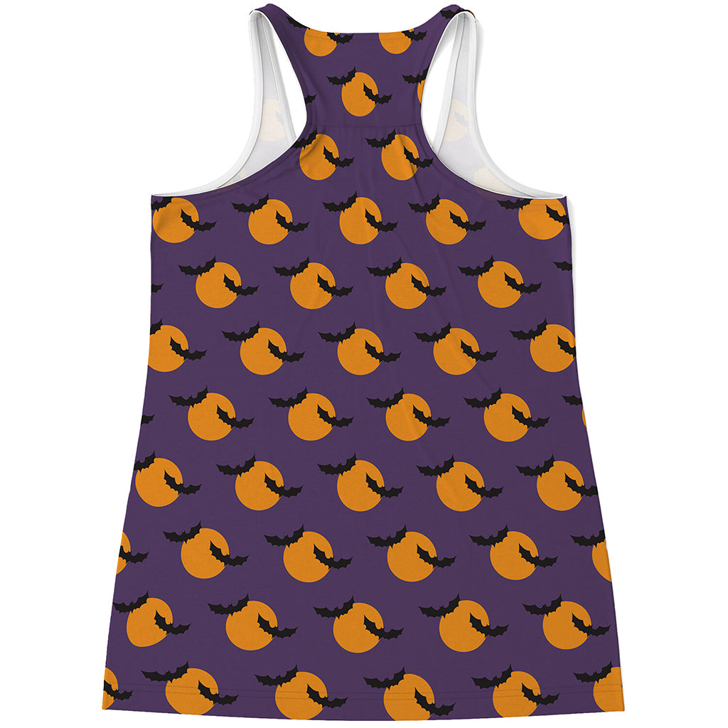 Halloween Bat And Moon Pattern Print Women's Racerback Tank Top